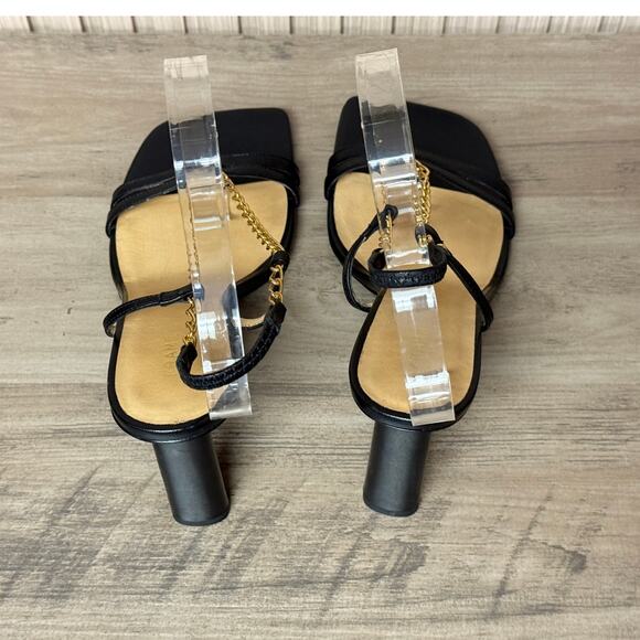 FRAME Le Tati Chain Noir Leather Slingback Sandal Black Gold Chain Size 9 - Picture 15 of 16